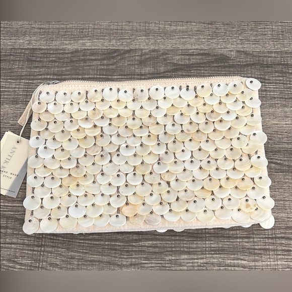 Antik Kraft Mother Of Pearl Elegant Shell Discs Cream Clutch - Picture 9 of 9